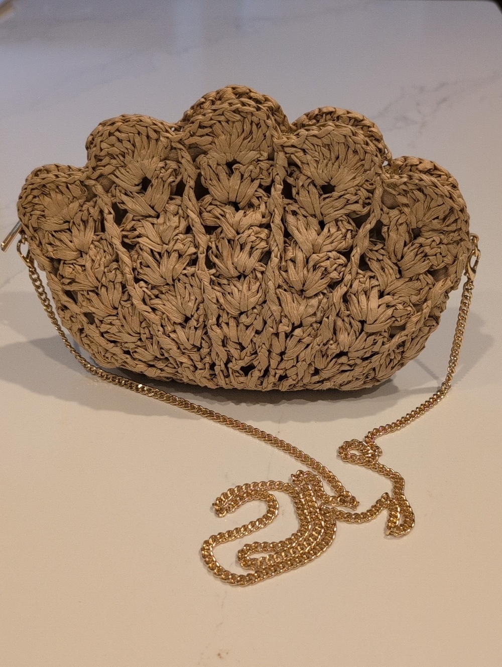 J. Crew 2026 Woven Shell Clutch Crossbody Bag in Natural Raffia